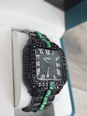 57. BiBi Black Watch with Green Stone Pavé Accents